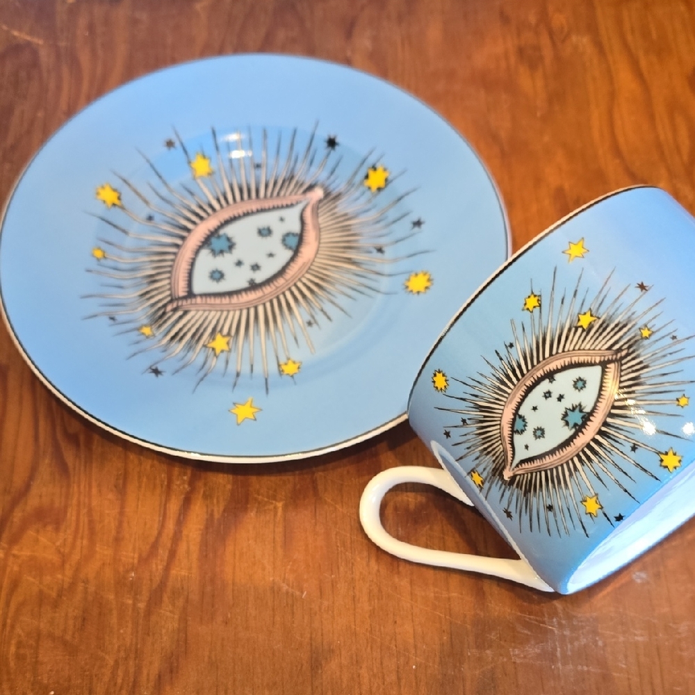 Brand New! Blue Evil Eye Starburst Cup and Saucer Set